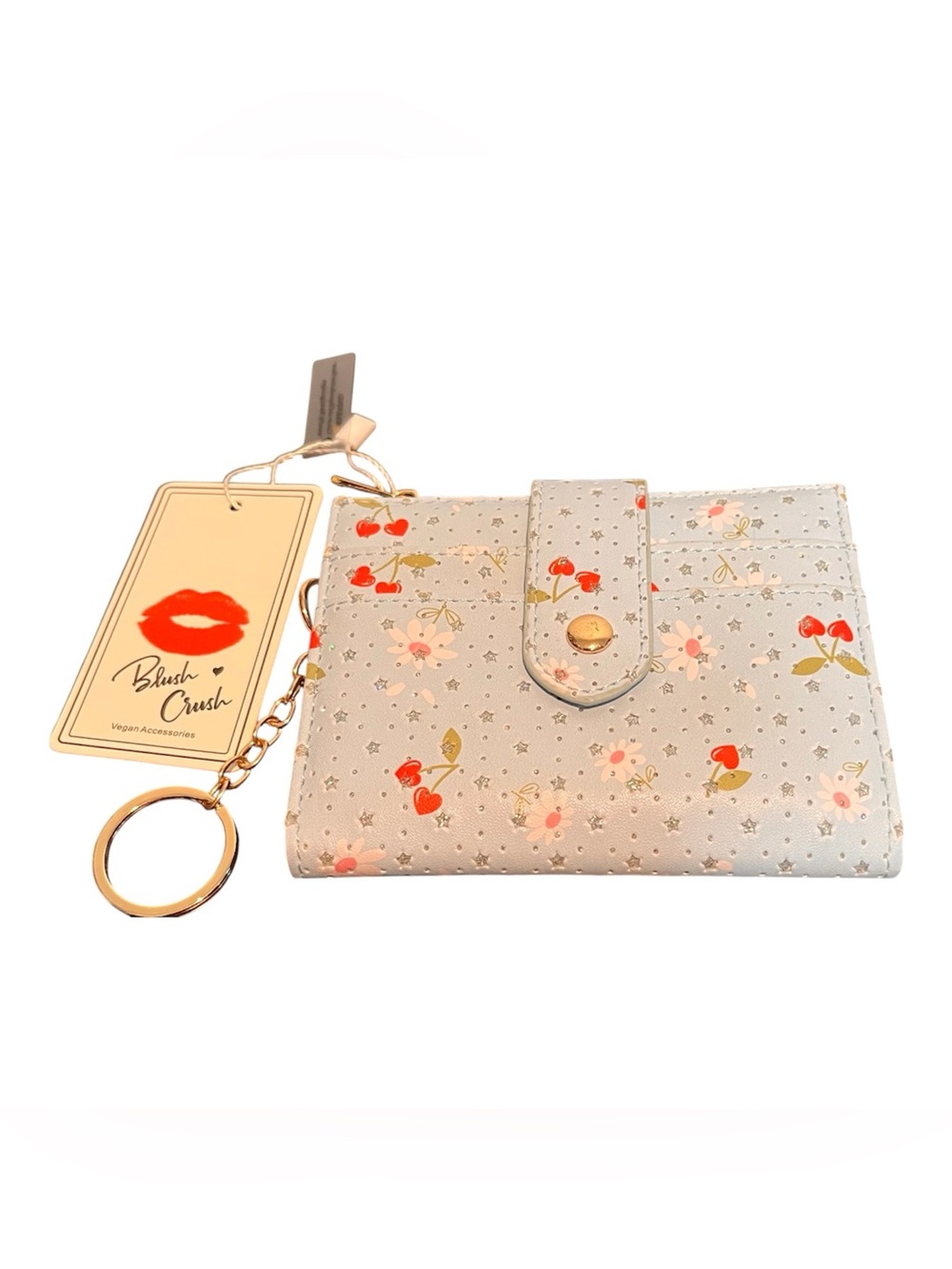 Blue Cherry & Floral Snap Wallet with Keyring